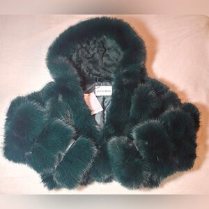 Azalea Wang Hooded Faux Fur Jacket “Jolene” Emerald Green Small NWT